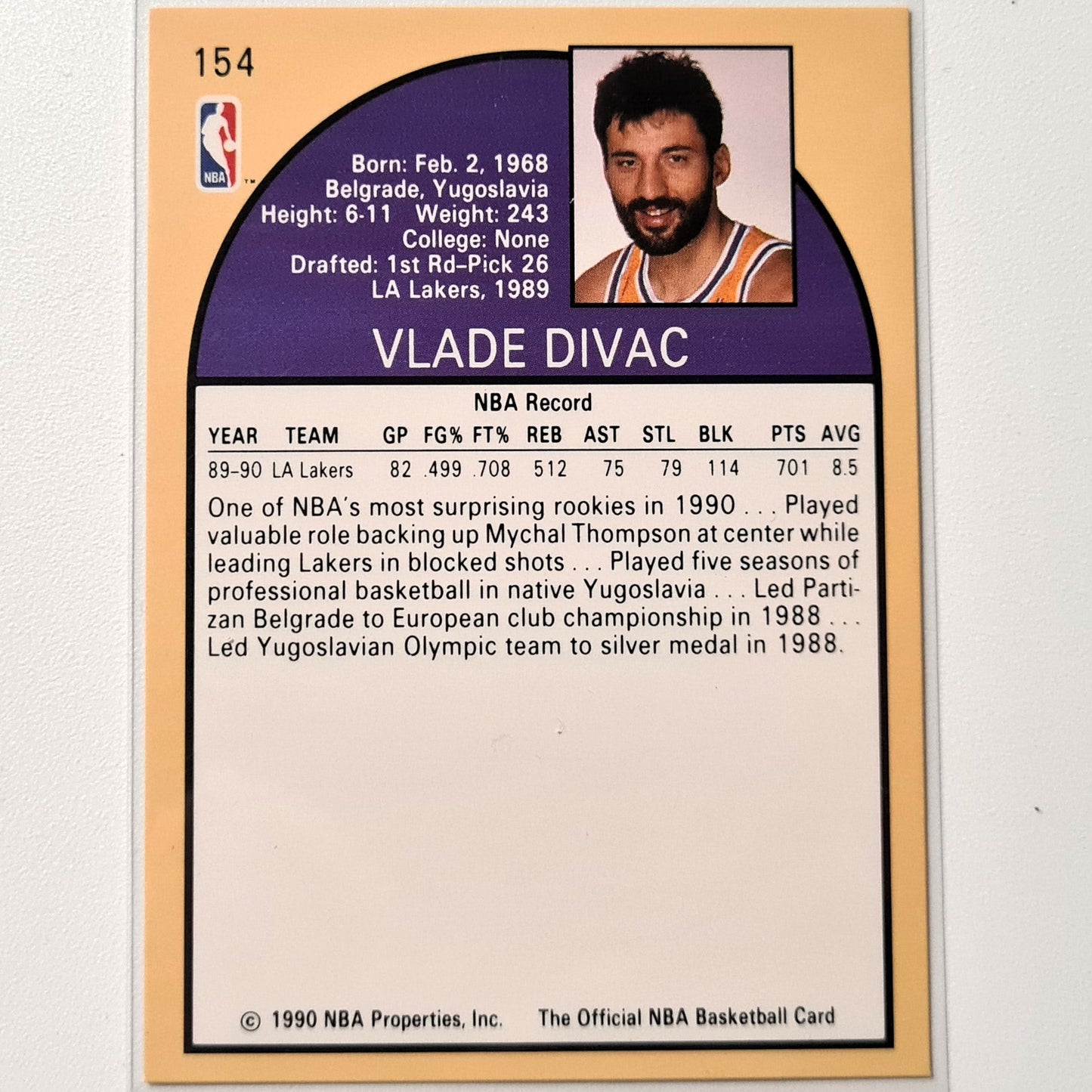 Vlade Divac 1990 Rookie RC NBA Hoops  #154 NBA Basketball LA Lakers very good sleeved