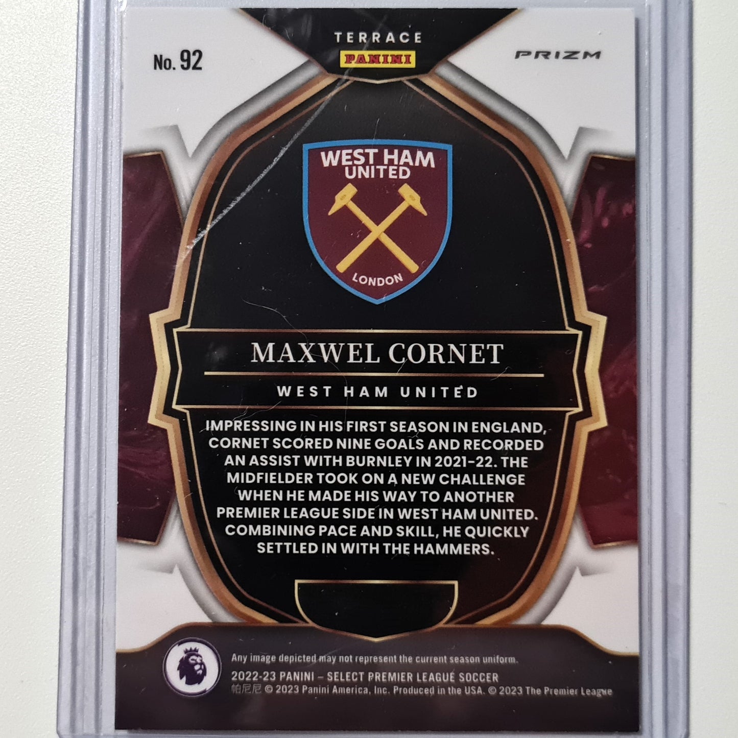 2022-23 Panini Select premier league Prizm ORANGE WHITE PURPLE #92 Soccer West Ham United Excellent/Mint sleeved