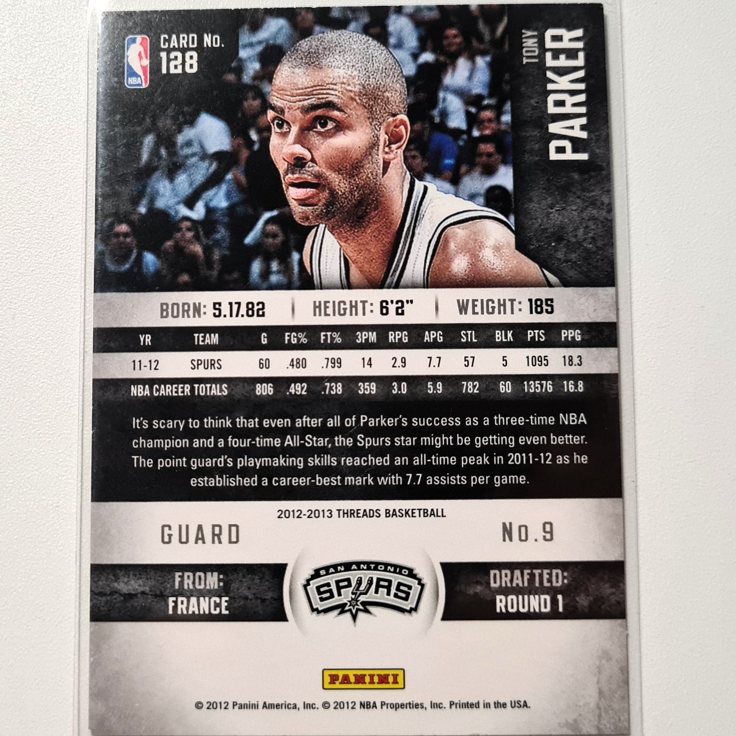 Tony Parker 2012–13 Panini Threads #128 NBA Basketball San Antonio Spurs sehr gut – ausgezeichnete Ärmel