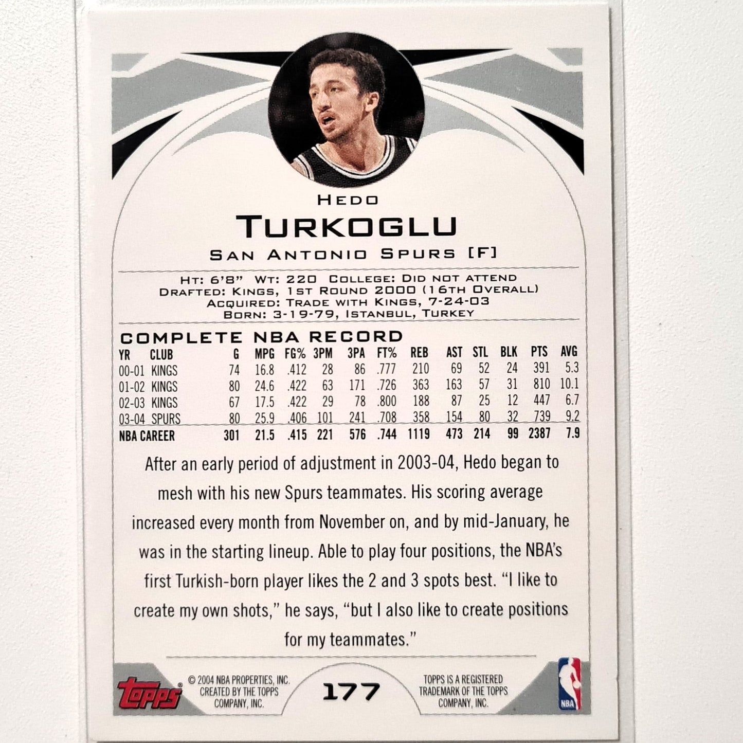 Hedo Turkoglu Topps #177 NBA Basketball San Antonio Spurs Ausgezeichnete Ärmel