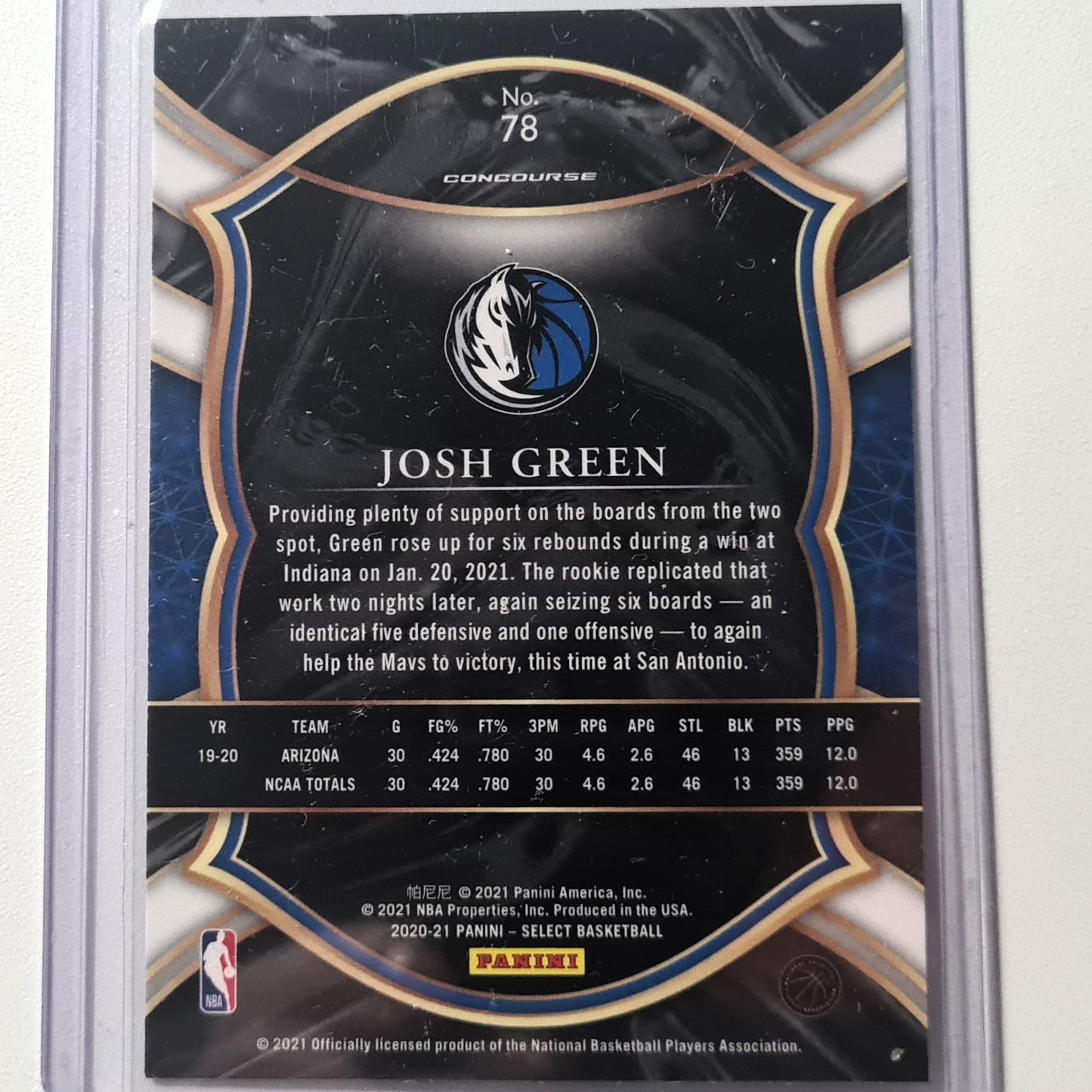 Josh Green 2020-21 Panini Select Concourse Rookie RC #78 NBA Basketball Dallas Mavericks Mint mit Ärmeln