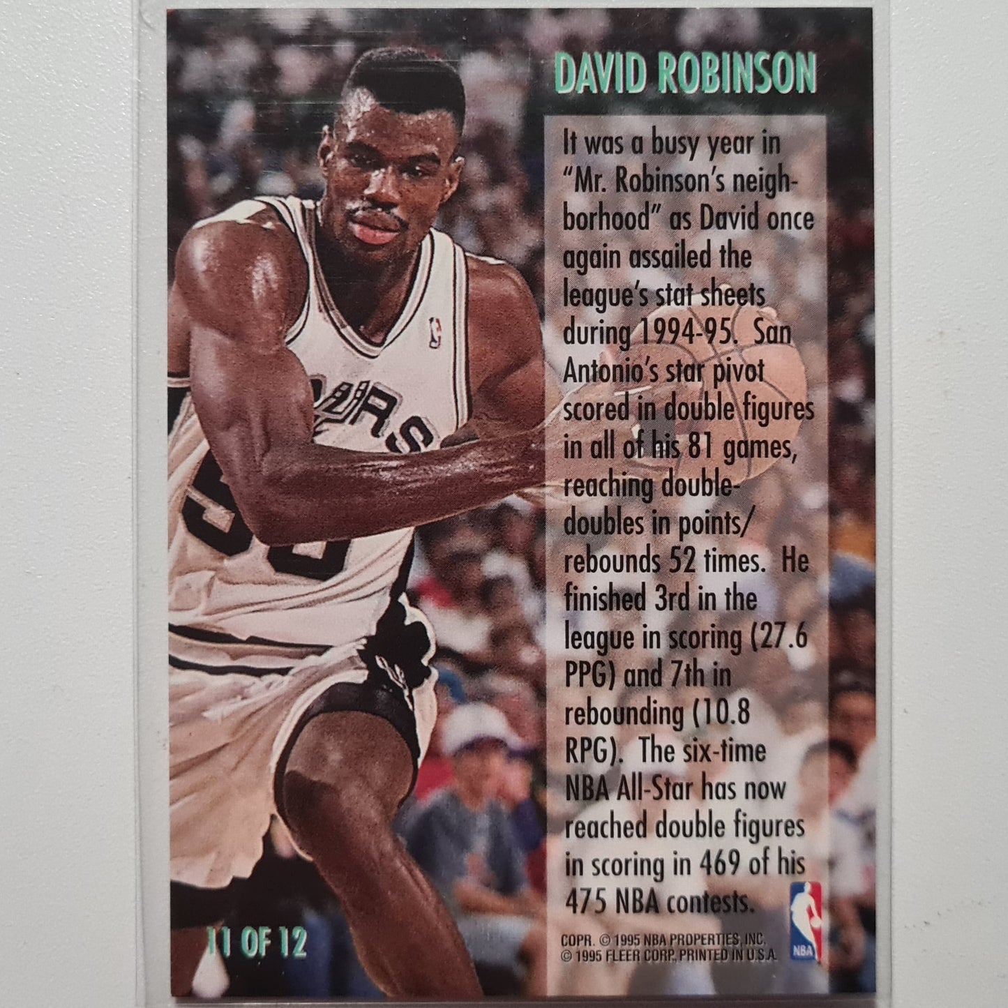 David Robinson 1995 Fleer 95-96 Double Double insert 11 of 12 NBA Basketball San Antonio Spurs Excellent sleeved