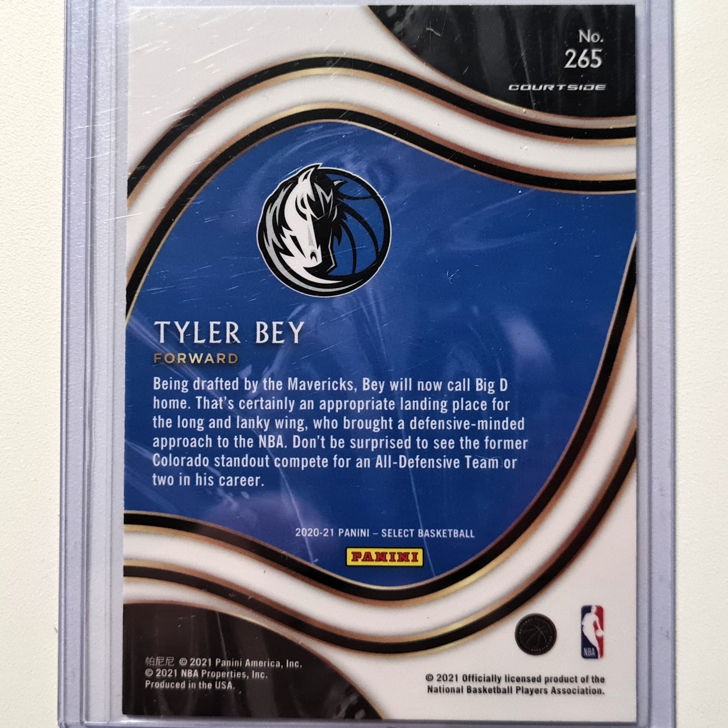 Tyler Bey 2020-21 Panini Select Courtside Rookie RC #265 NBA Basketball Dallas Mavericks Mint mit Ärmeln