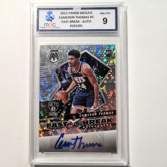 Cameron Thomas 2021-22 Panini Mosaic fast break autographs auto rookie RC FBA-CTH NBA Basketball Brooklyn Nets MGC Graded slabbed 9  sleeved