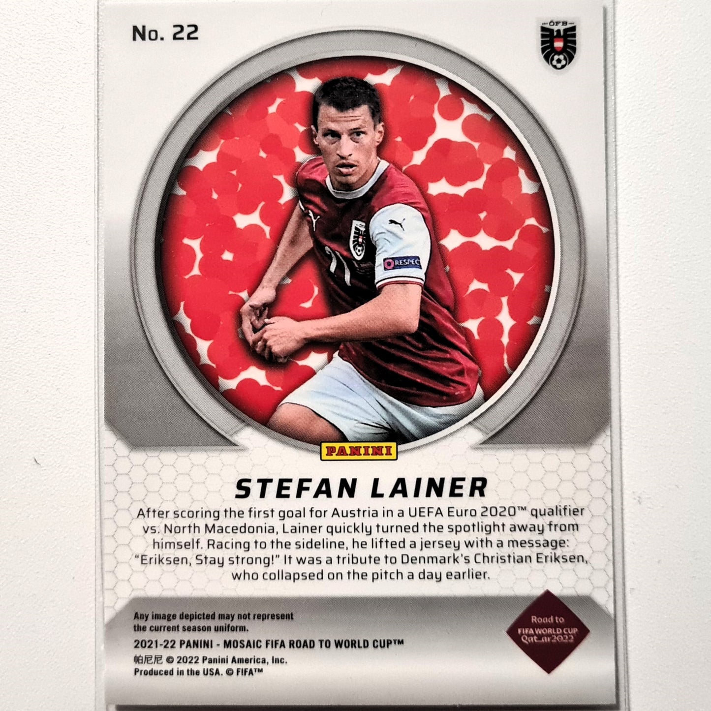 Stefan Lainer 2021-22 Panini Mosaic Fifa road to world cup Men of mastery #22 soccer Austria Excellent/Mint sleeved