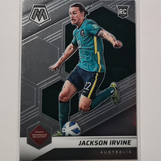 Jackson Irvine 2021-22 Panini Mosaic Fifa road to world cup Rookie RC #147 soccer Australia Excellent/Mint sleeved