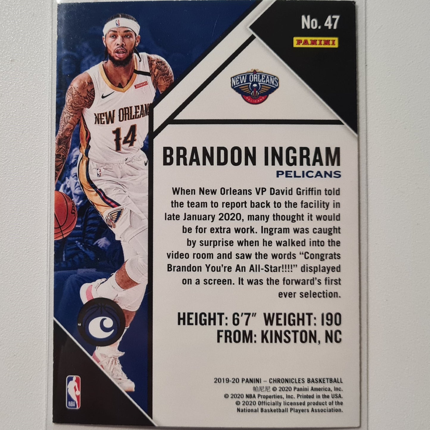 Brandon Ingram 2019-20 Panini Chronicles #47 NBA Basketball New Orleans Pelicans good-very good sleeved