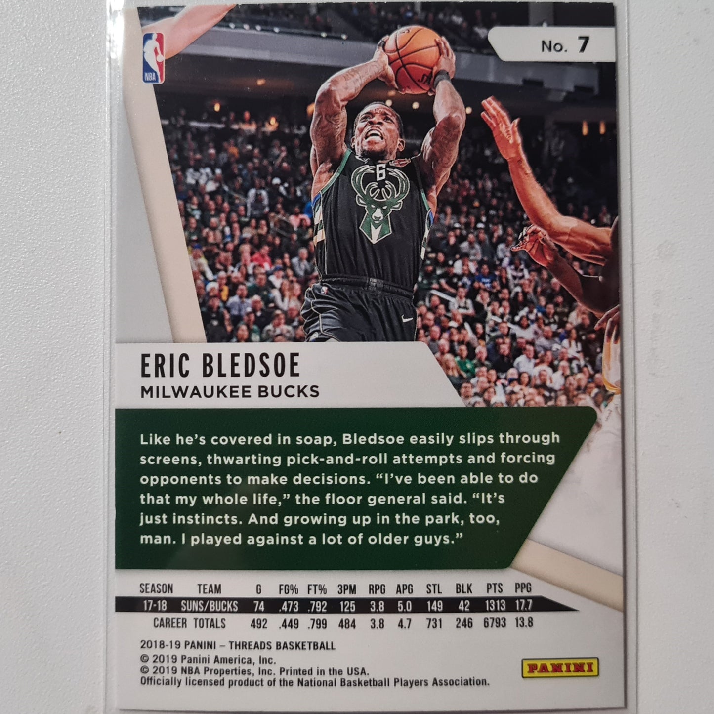 Eric Bledsoe 2018-19 Panini Threads Dazzle holo rare  #7 NBA Basketball Milwaukee Bucks Excellent/Mint sleeved