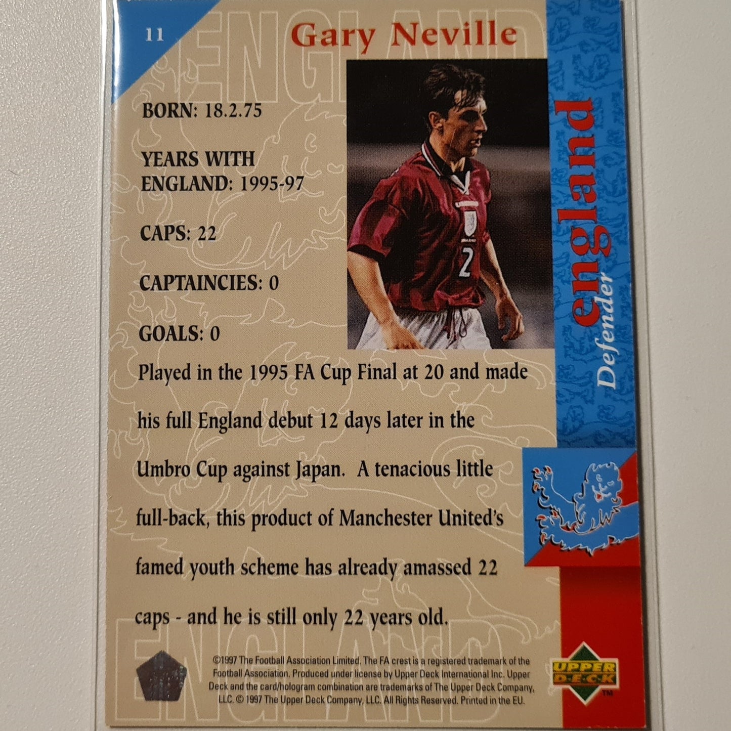 Gary Neville 1997 Upper Deck England Soccer The Squad #11  England World cup Good sleeved