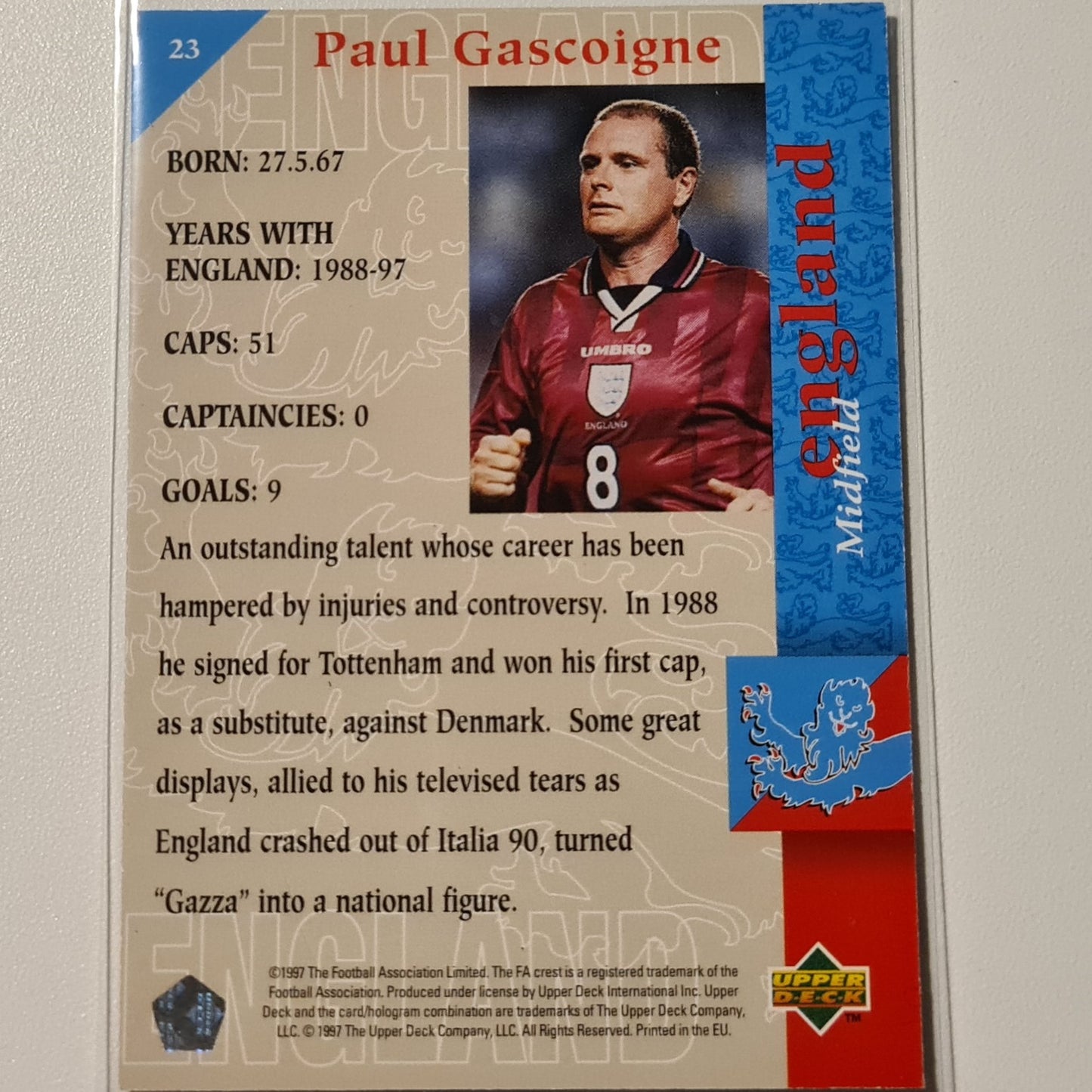 Paul Gascoigne 1997 Upper Deck England Soccer The Squad #23  England World cup Good sleeved