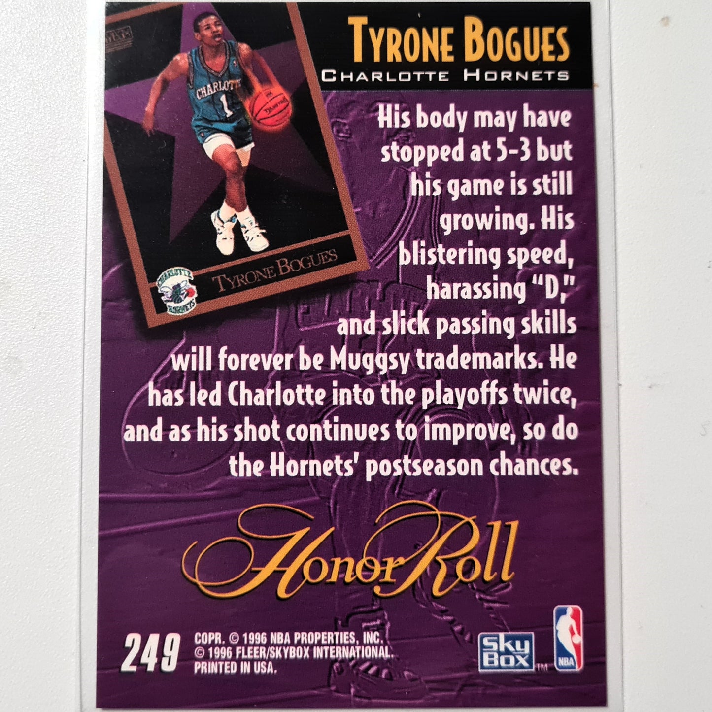 Tyrone Bogues Muggsy 1996 Skybox Honor Roll #250 NBA Basketball Charlotte Hornets Ausgezeichnete Ärmel