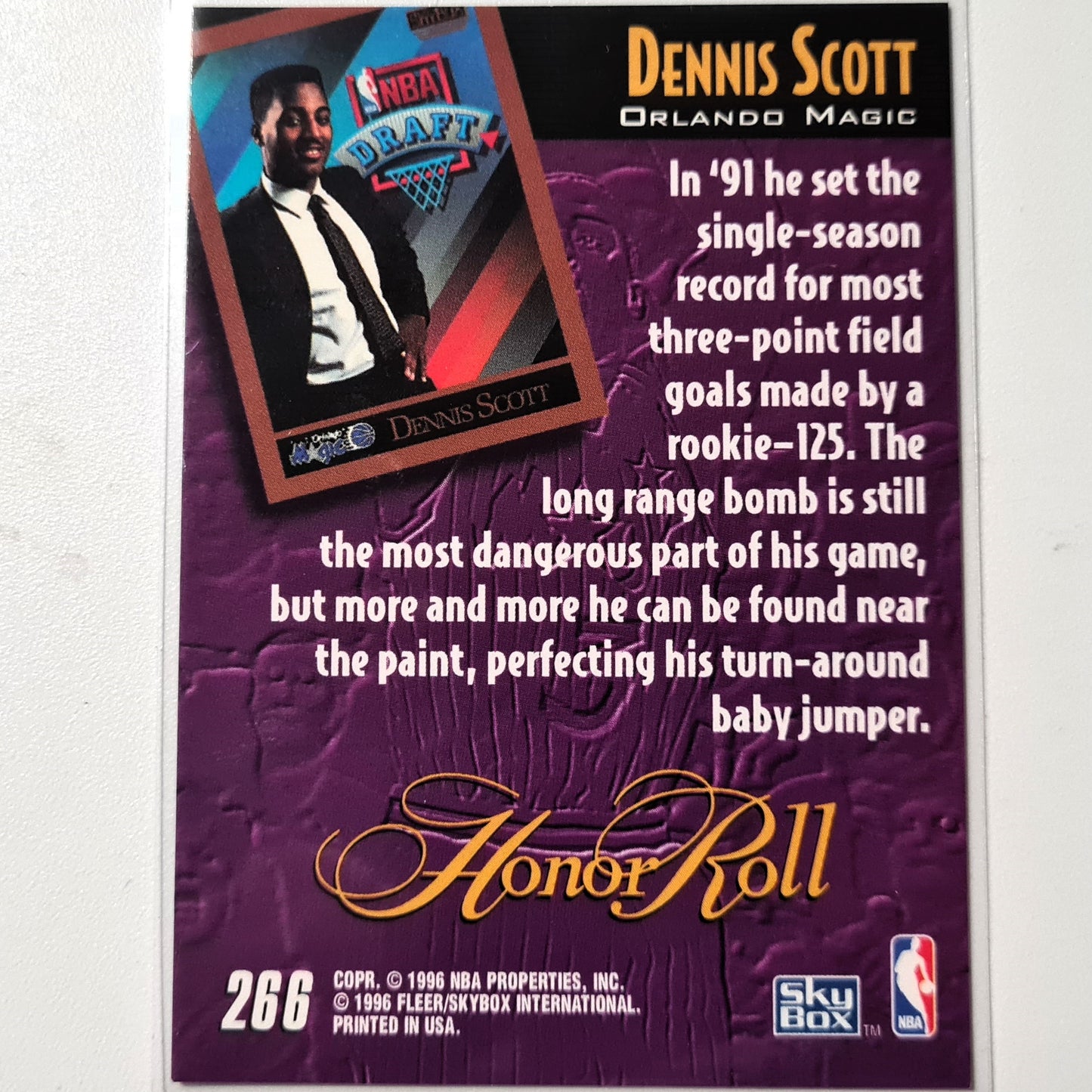 Dennis Scott 1996 Skybox Honor Roll #266 NBA Basketball Orlando Magic Excellent Sleeved