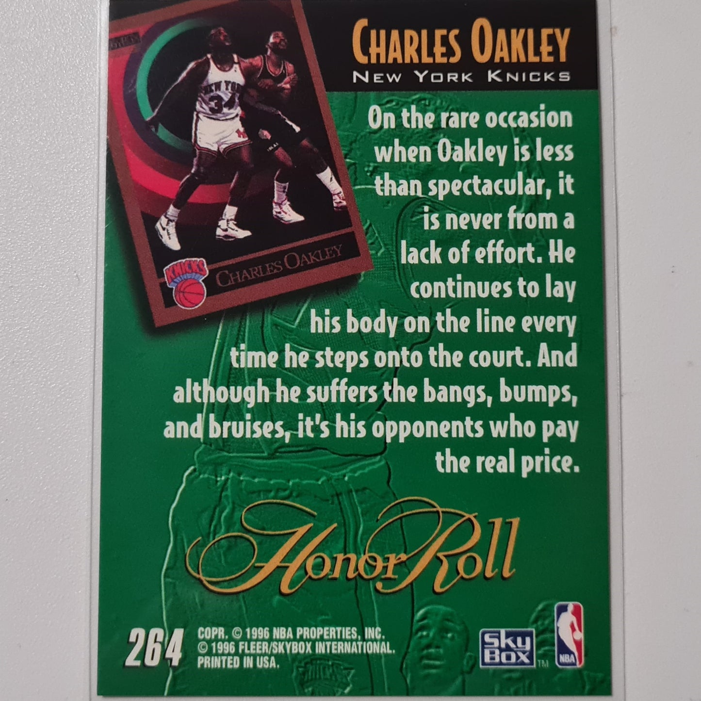 Charles Oakley 1996 Skybox Honor Roll #264 NBA Basketball New York Knicks Excellent Sleeved