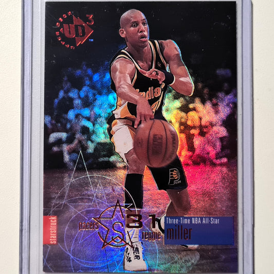 Reggie Miller 1997 Upper Deck UD3 Starstruck Holo #36 NBA Basketball Indiana Pacers Sehr gut – ausgezeichnete Ärmel
