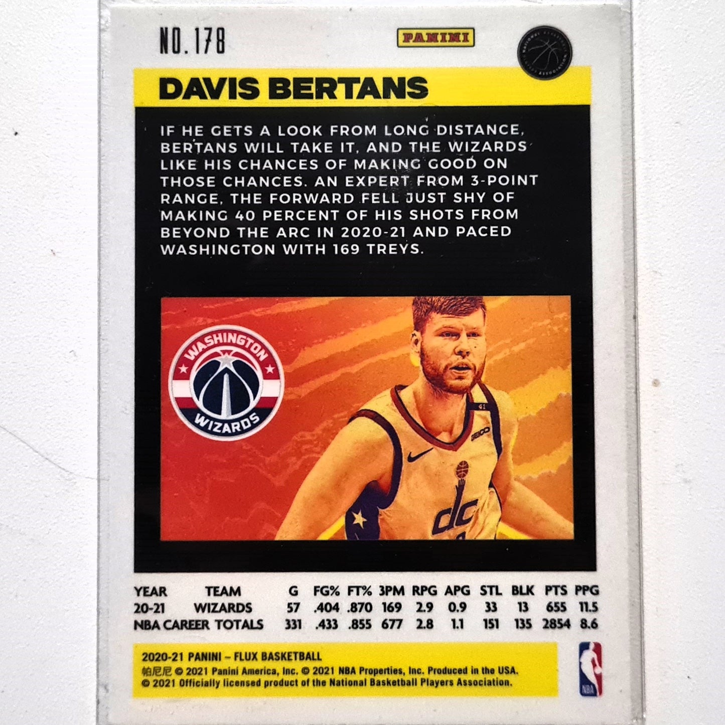 Davis Bertans 2020-21 Panini Flux  #178 NBA Basketball Washington Wizards Excellent-Mint Sleeved