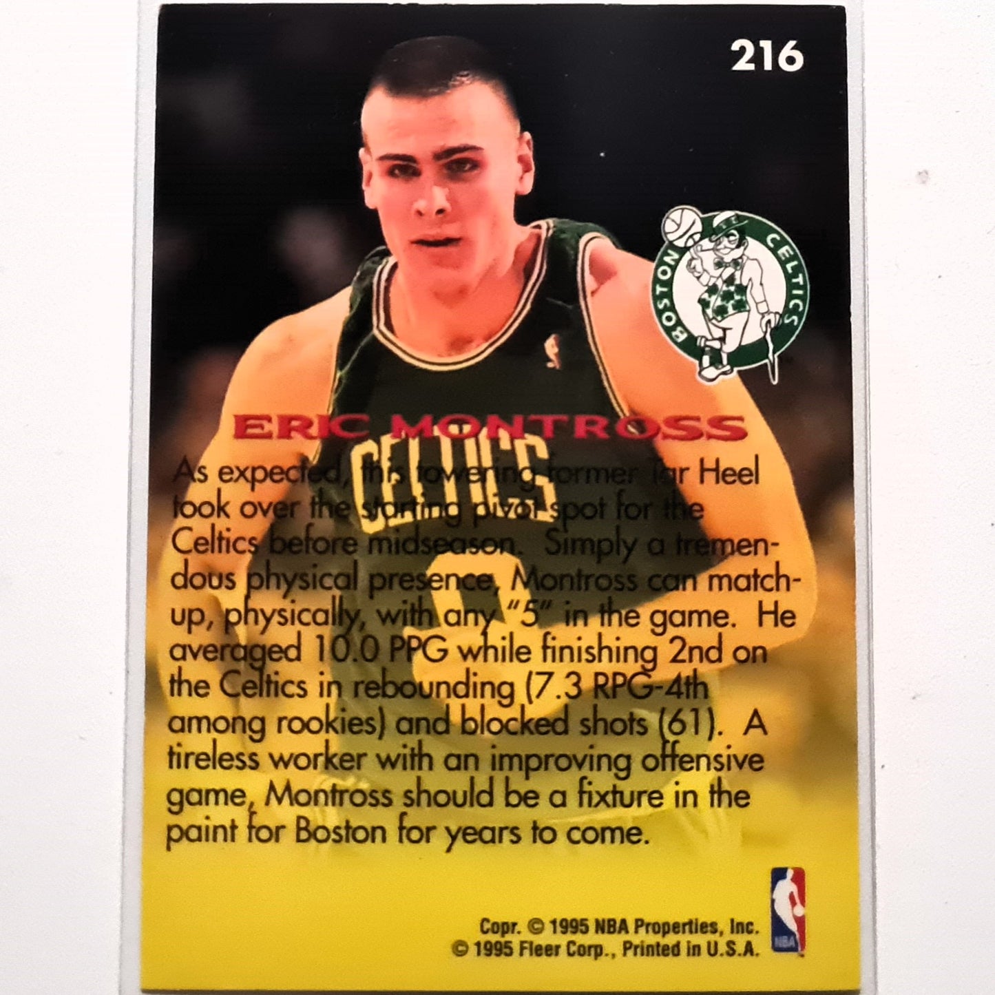 Eric Montross 1995 Fleer 95-96 Rookie Sensation RC #216 NBA Basketball Boston Celtics Fair Sleeved