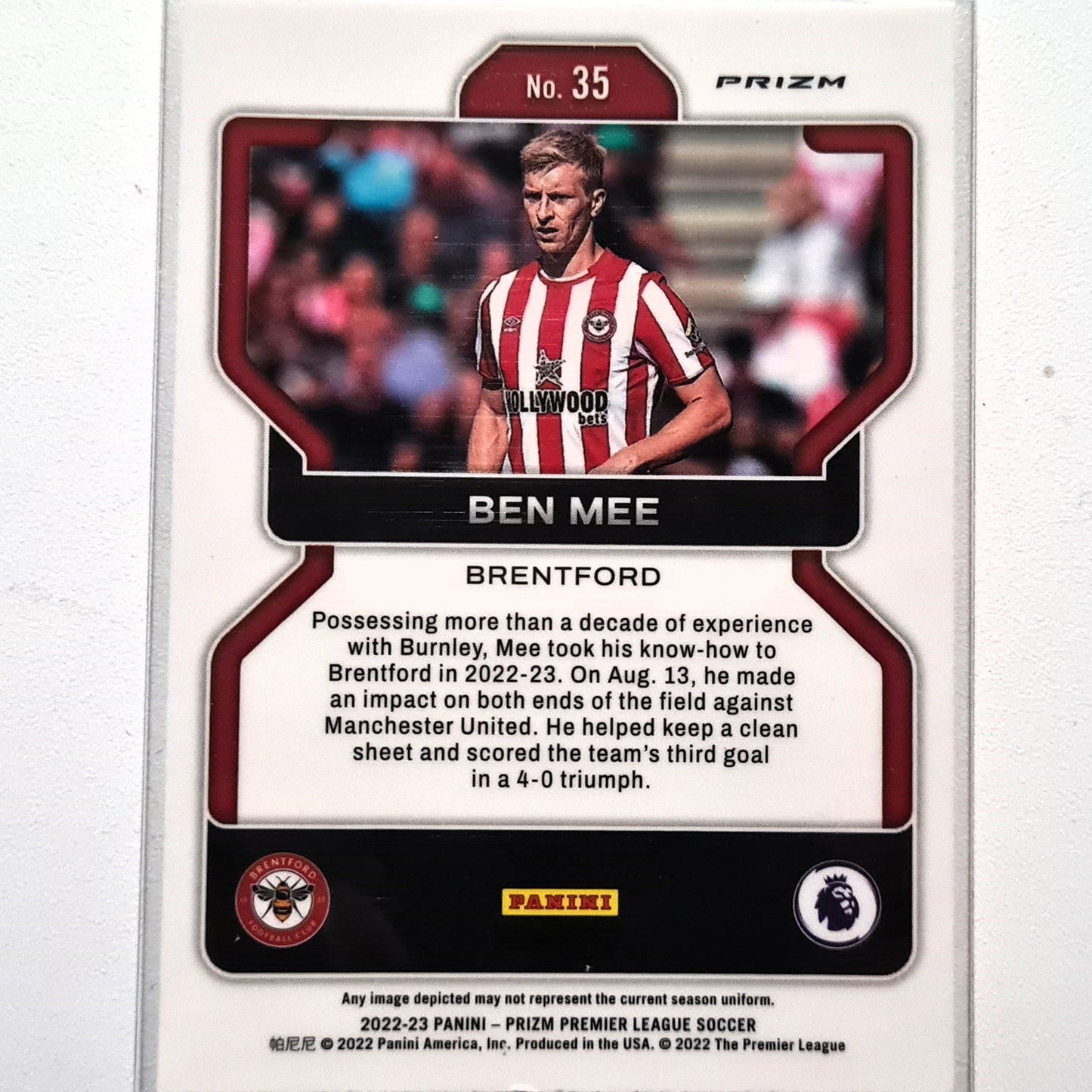 Ben Mee 2022-23 Panini Prizm Premier League Prizm holo breakaway #35 Football Soccer Brentford Mint Sleeved