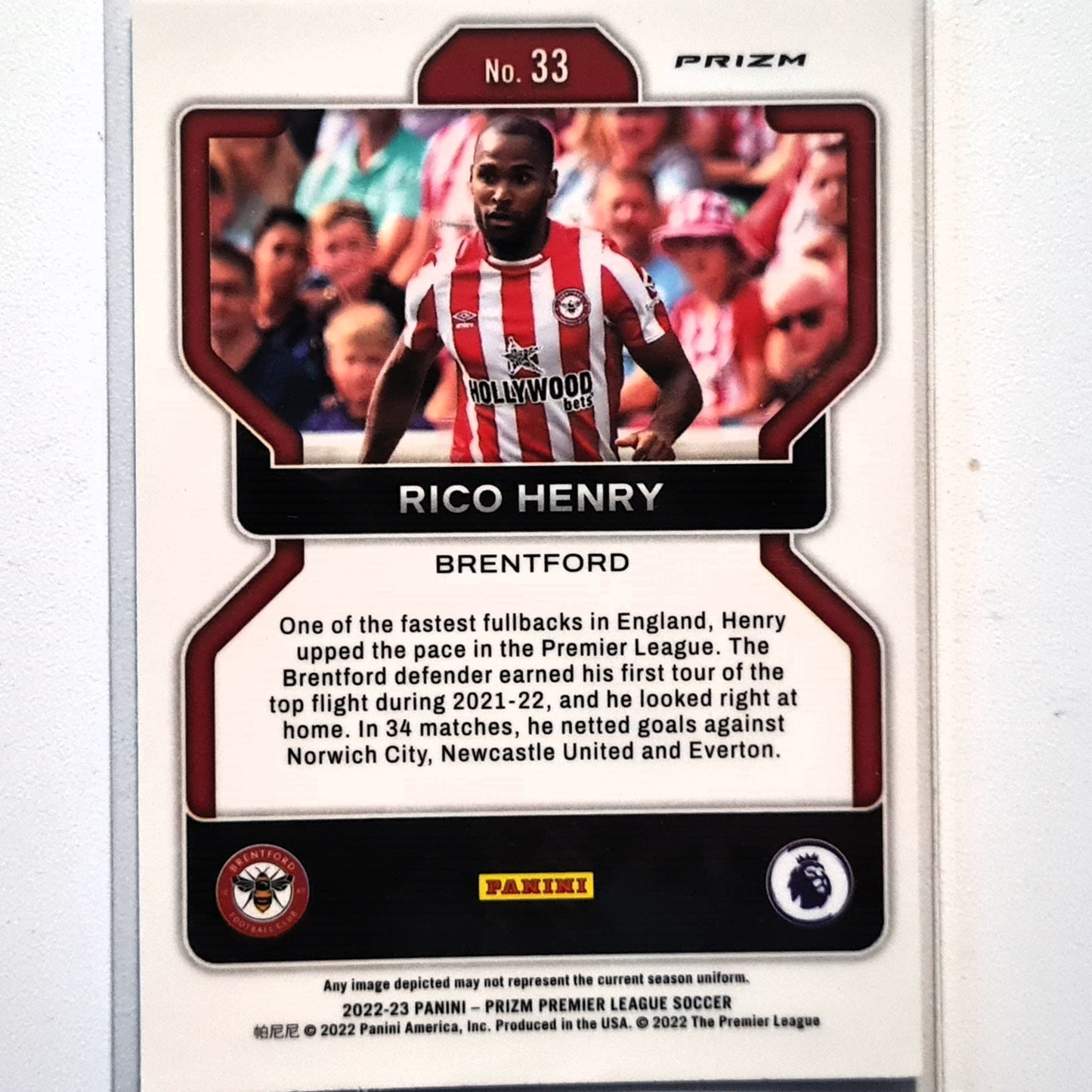 Rico Henry 2022-23 Panini Prizm Premier League Prizm Multi coloured #33 Football Soccer Brentford Mint Sleeved