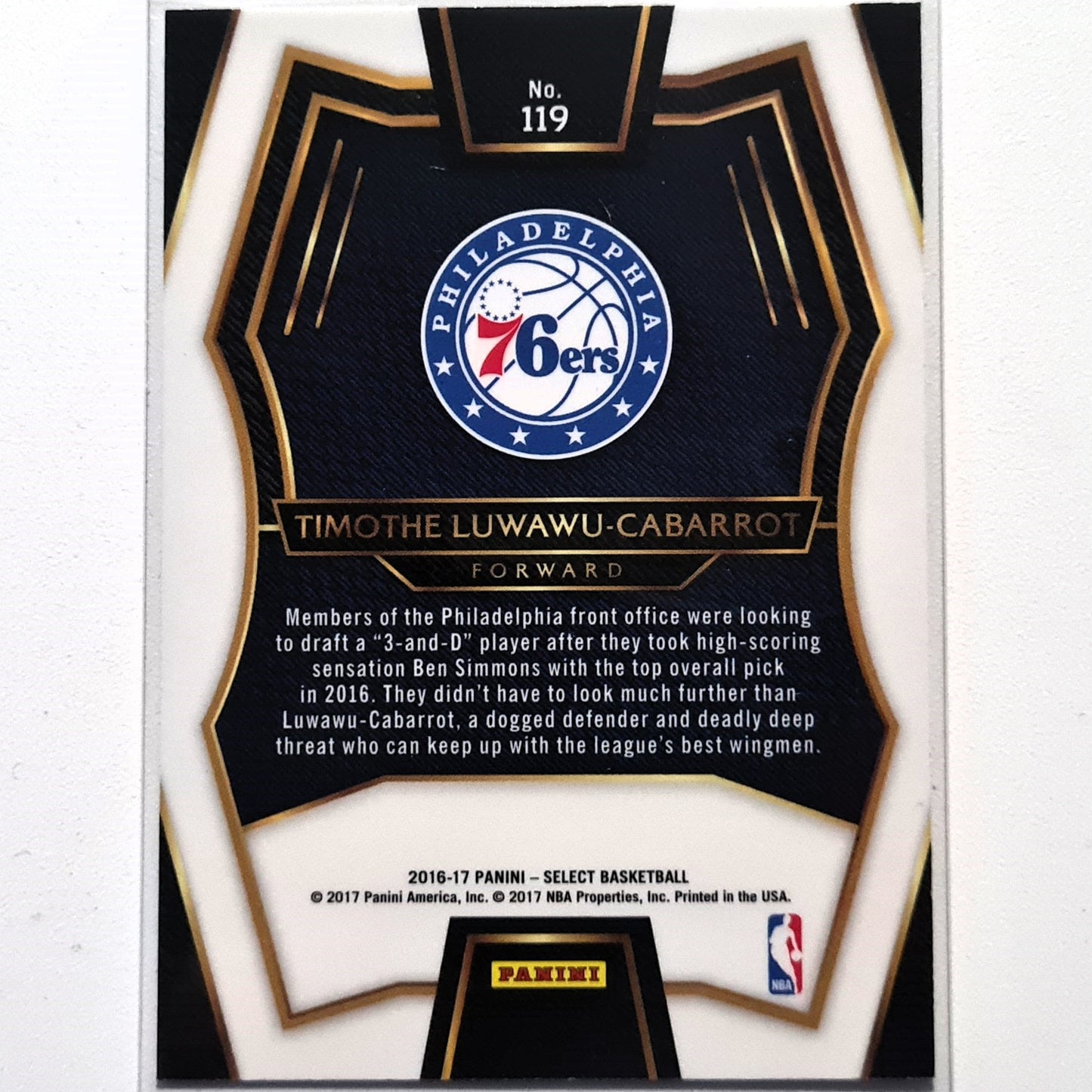 Timothe Luwawu-Cabarrot 2016-17 Panini Prizm Select Rookie RC #119 NBA Basketball Philadelphia 76ers Excellent Sleeved