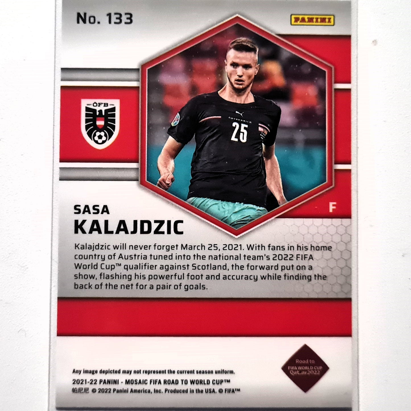 Sasa Kalajdzic  2021-22 Panini Mosaic Fifa road to the world cup Rookie RC #133 Soccer Austria Excellent-Mint Sleeved