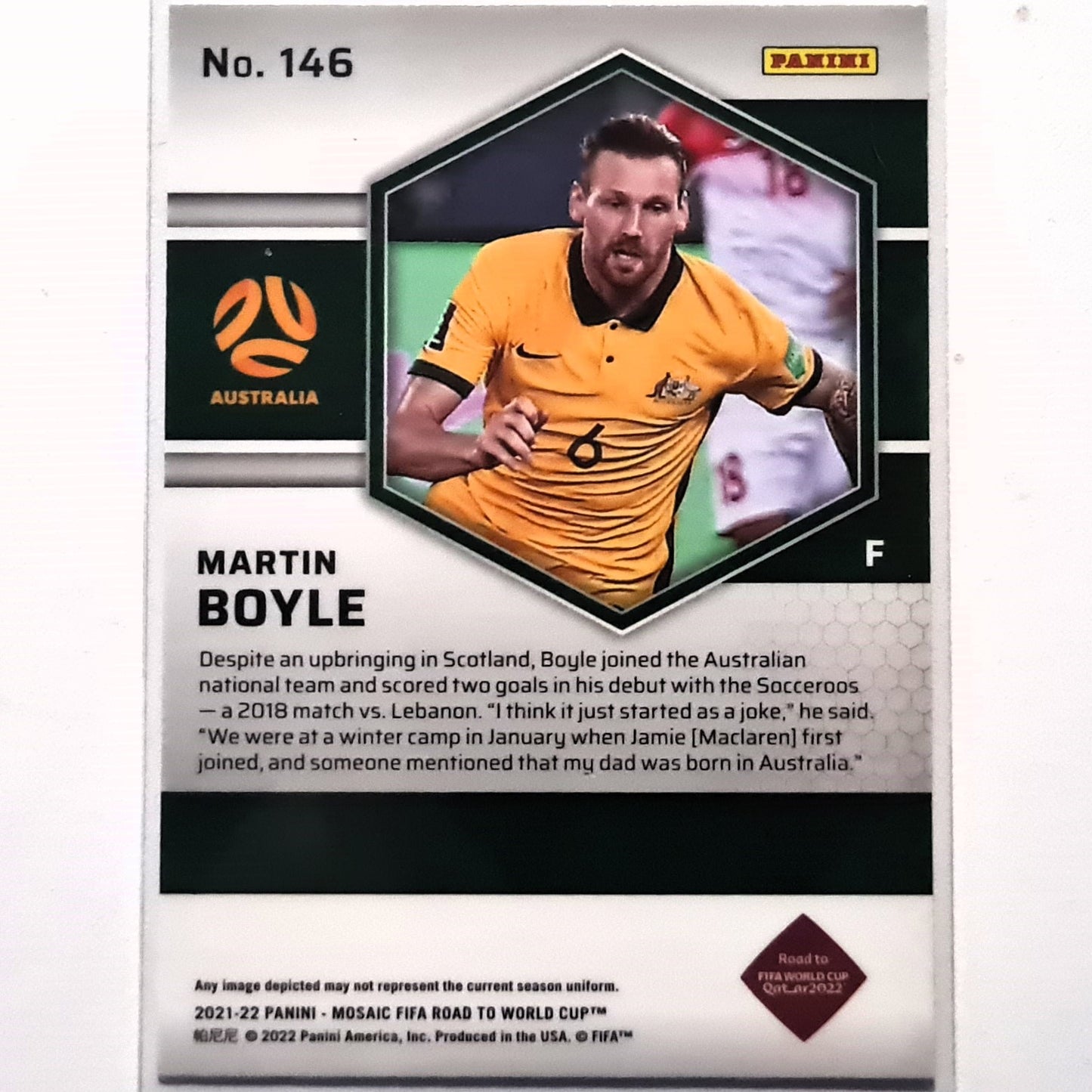 Martin Boyle 2022-23 Panini Mosaic Fifa road to the world cup Prizm Rookie RC #146 Soccer Australia Excellent-Mint Sleeved