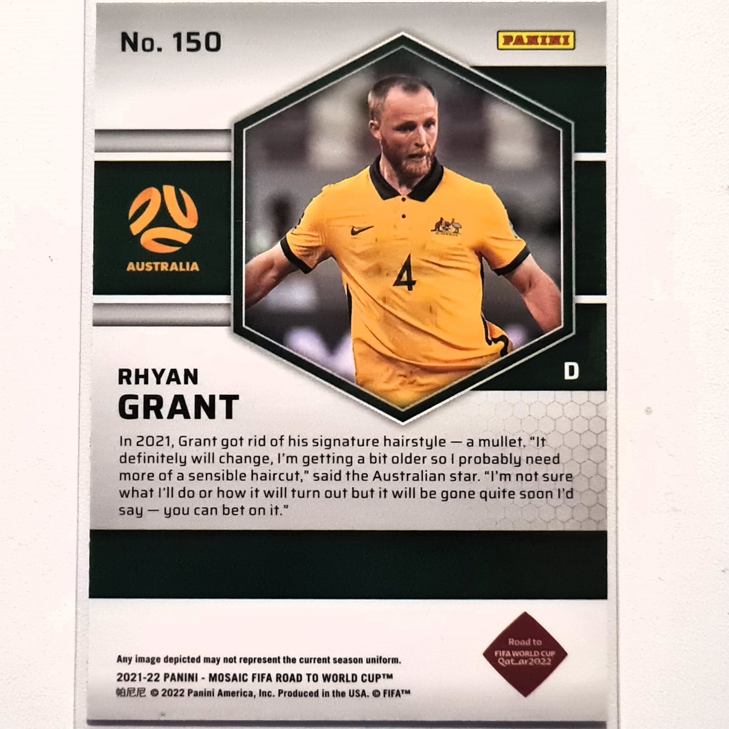 Rhyan Grant 2022-23 Panini Mosaic Fifa road to the world cup Rookie RC #150 Soccer Australia Excellent-Mint Sleeved