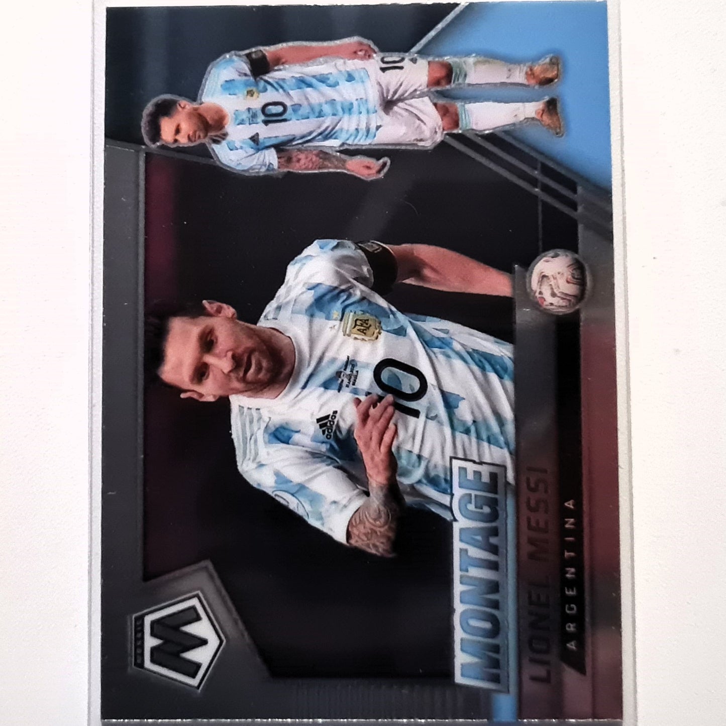 Lionel Messi 2021-22 Panini Mosaik FIFA Weg zur Weltmeisterschaft Montageeinsatz #10 Fußball Argentinien Mint Sleeved