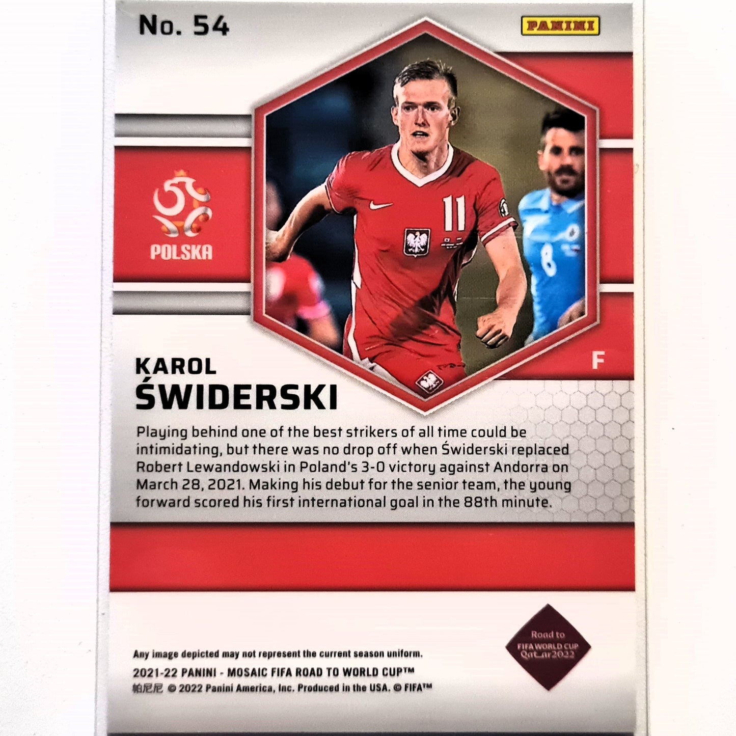 Karol Swiderski 2021-22 Panini Mosaik FIFA Road to World Cup RC Rookie #54 Soccer Poland Mint Sleeved