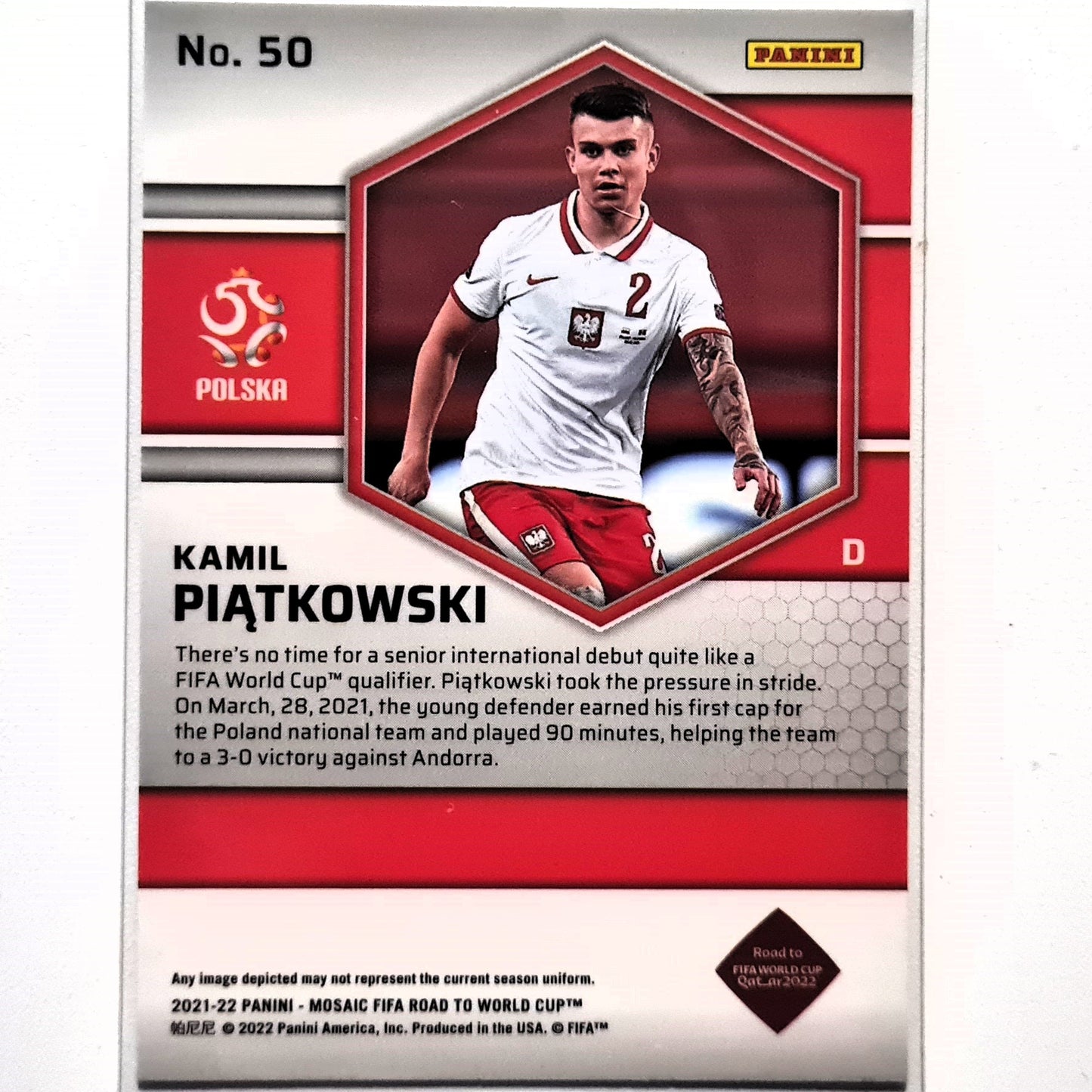 Kamil Piatkowski 2021-22 Panini Mosaik FIFA Road to World Cup RC Rookie #50 Soccer Poland Mint Sleeved