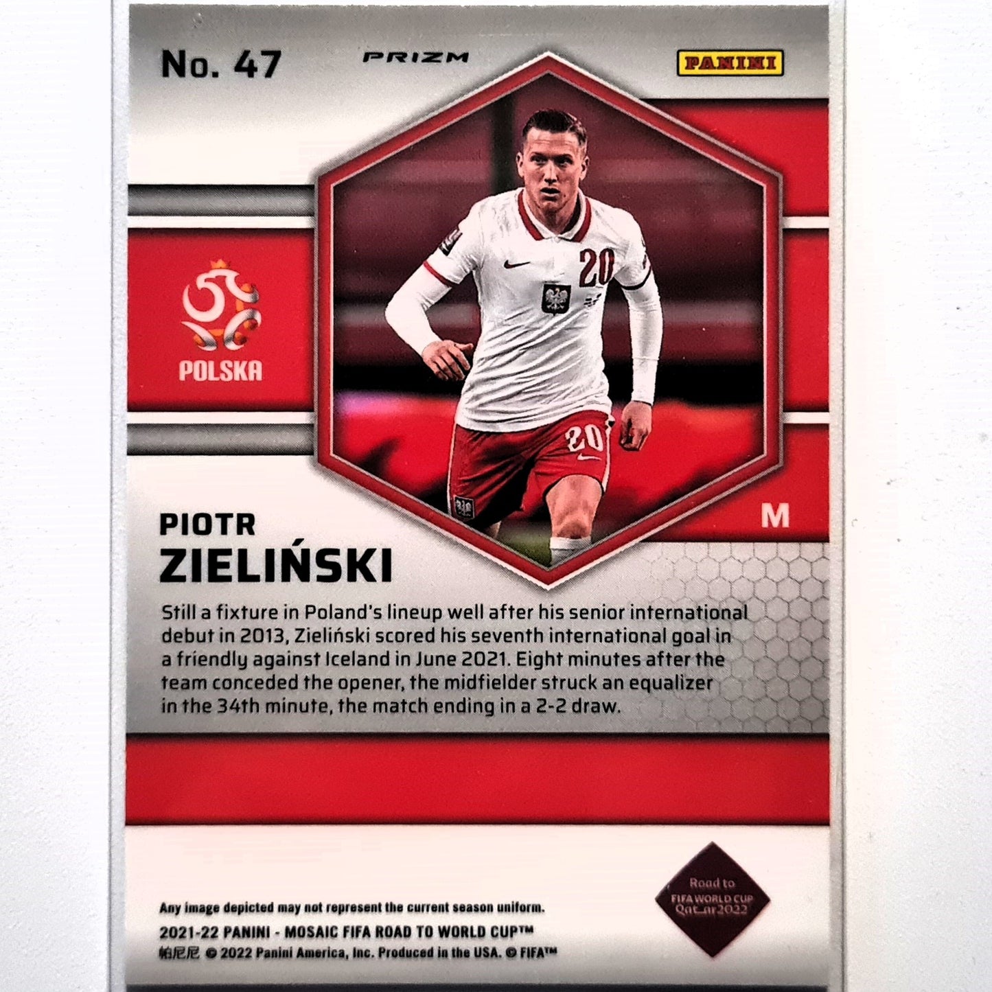 Piotr Zielinski 2021-22 Panini Mosaic fifa road to world cup Prizm #47 Soccer Poland Mint Sleeved