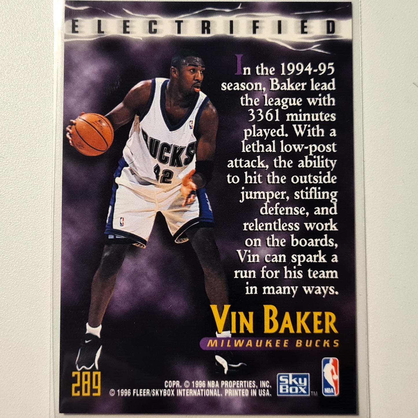 Vin Baker 1996 Skybox Electrified insert #289 NBA Basketball Milwaukee Bucks Excellent Sleeved