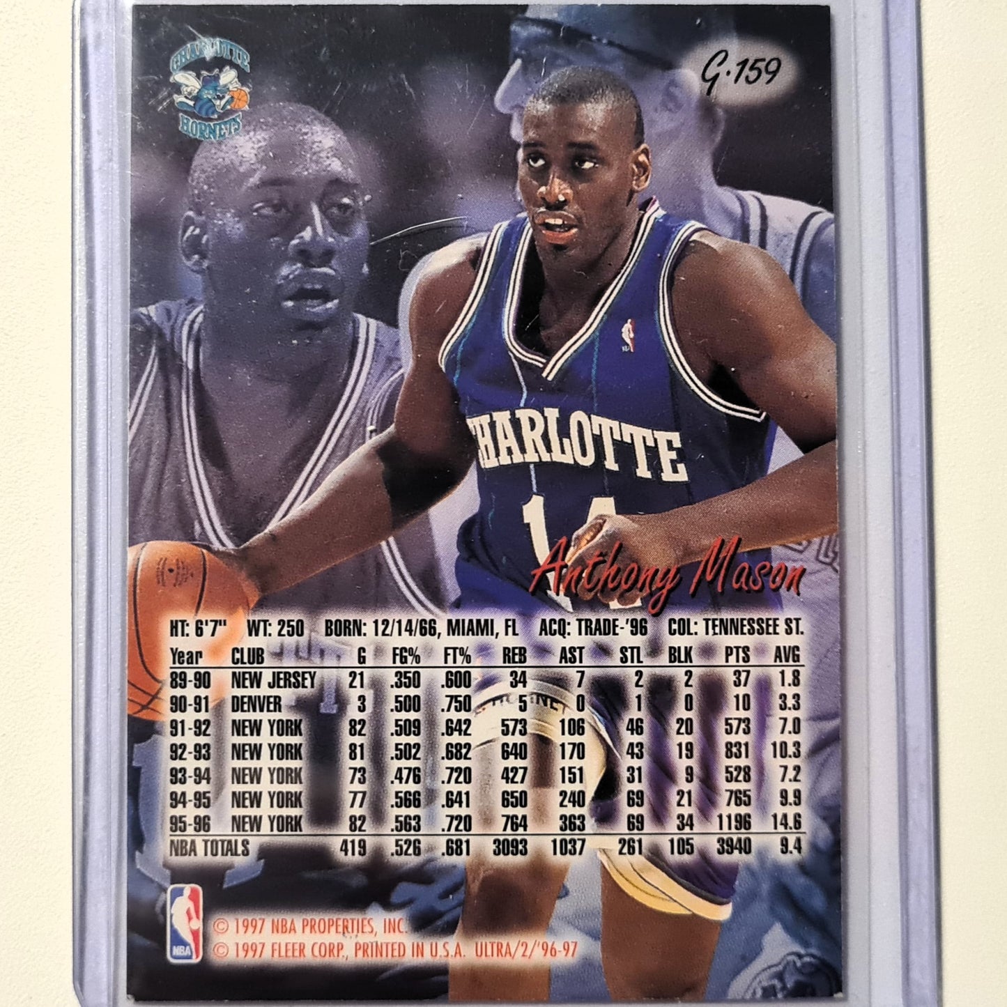 Anthony Mason 1997 Fleer 96-97 Ultra G-159 Gold Medallion Charlotte Hornets Excellent Sleeved