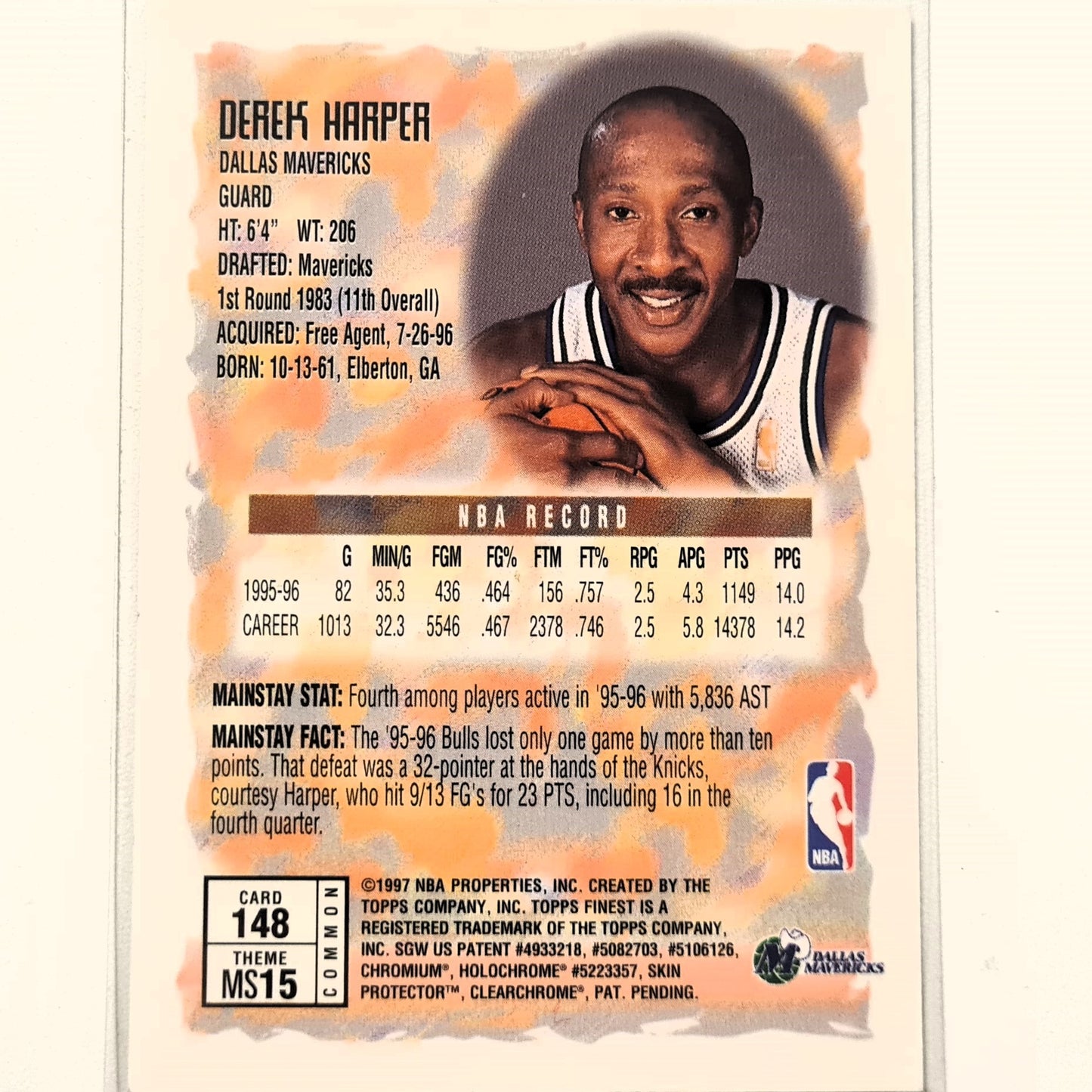 Derek Harper 1997 Topps Finest Mainstays #148  NBA Basketball Dallas Mavericks excellent-Mint Sleeved