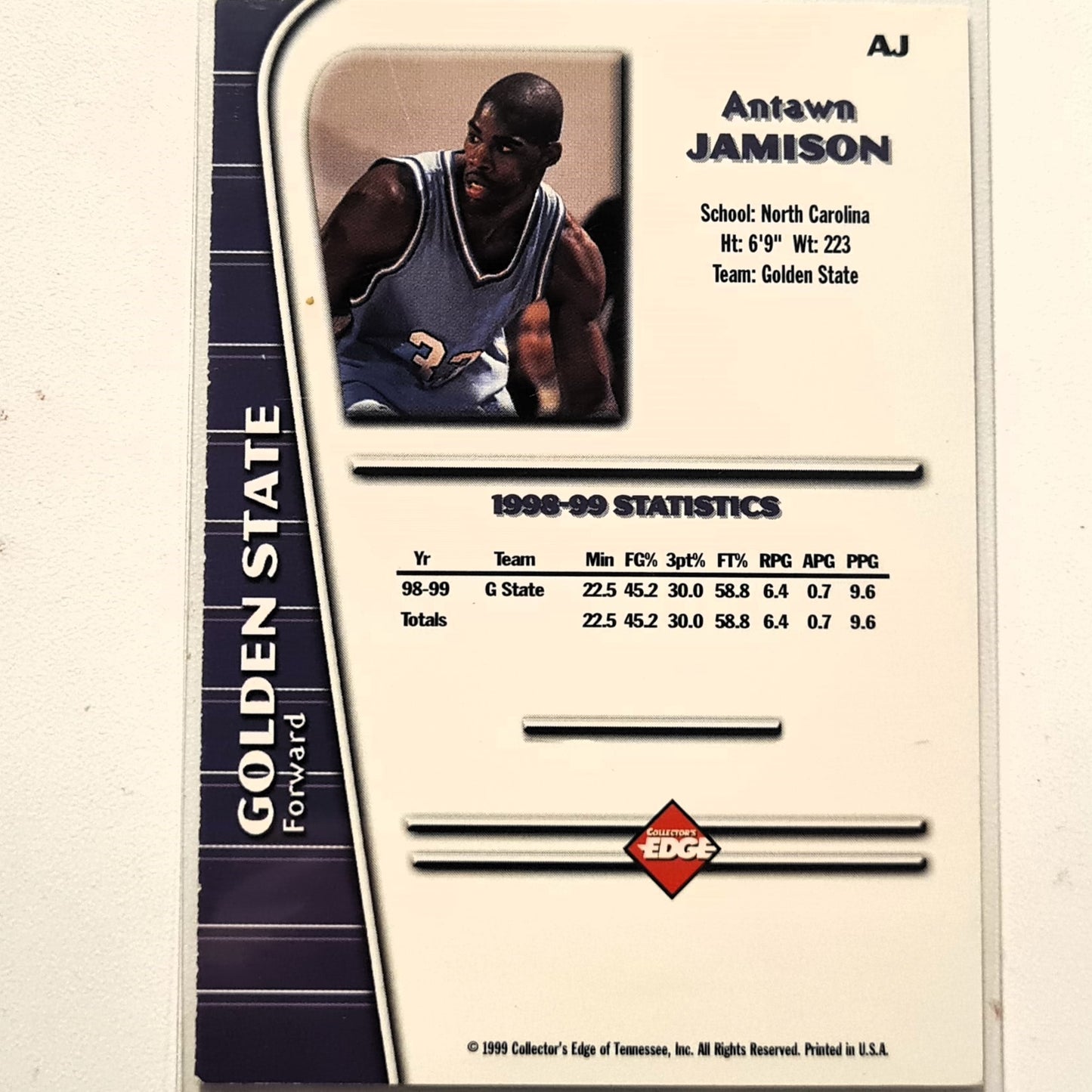 Antawn Jamison 1999 Edge 99 AJ Rookie RC NBA College Basketball G State Fair Sleeved