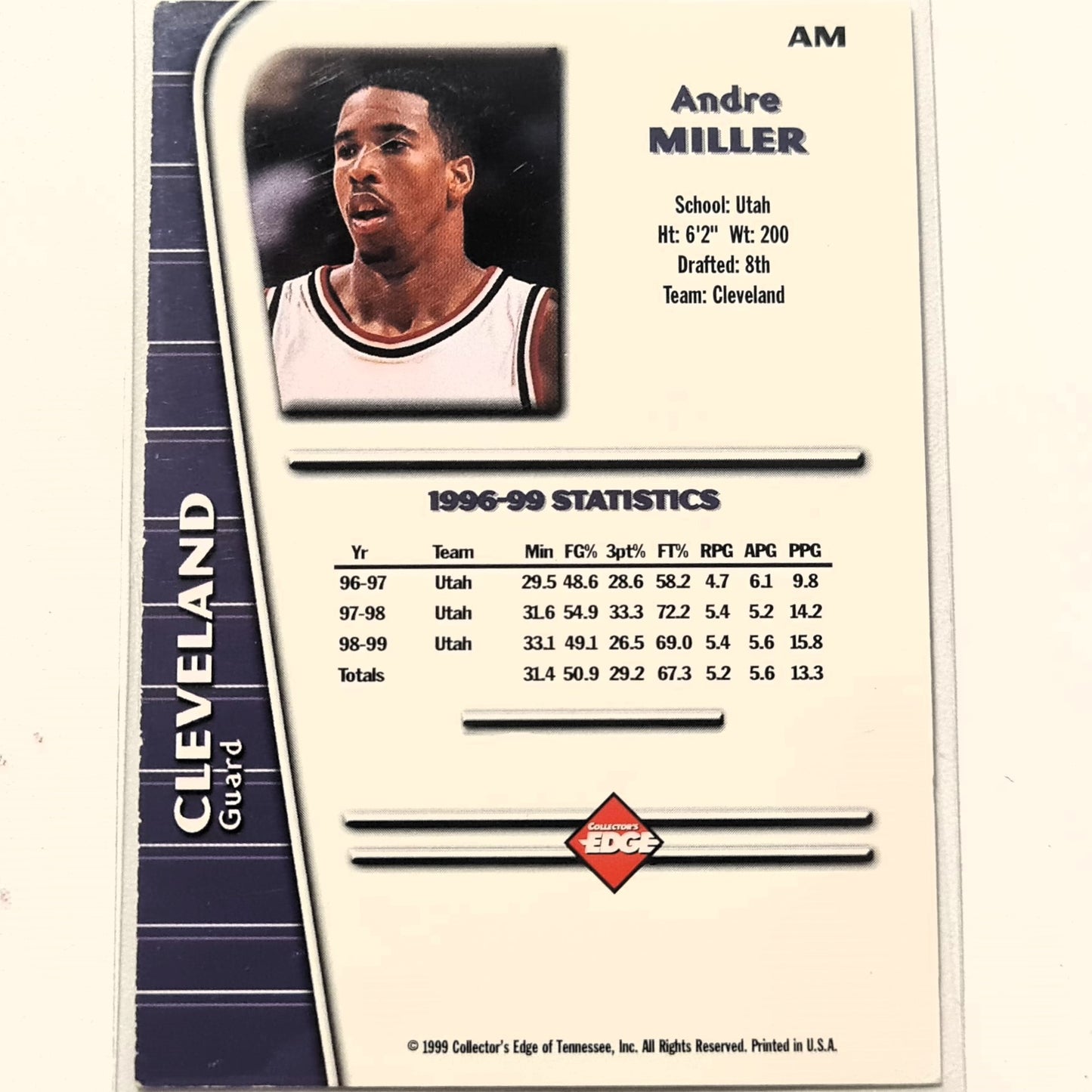 Andre Miller 1999 Edge 99  AM Rookie RC  NBA college Basketball Utah Fair Sleeved