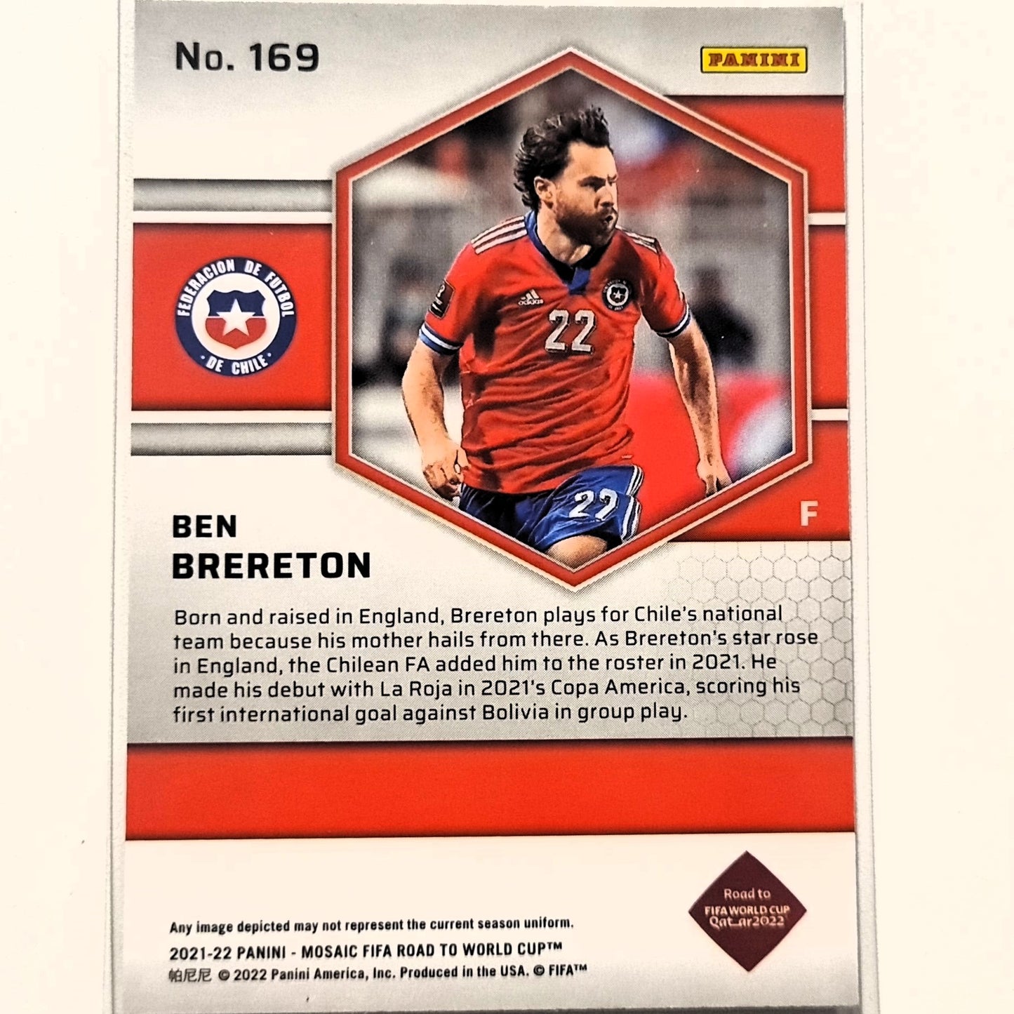 Ben Brereton 2021-22 Panini Mosaic Fifa road to the world cup Rookie RC #169 Soccer Chile Excellent-Mint Sleeved