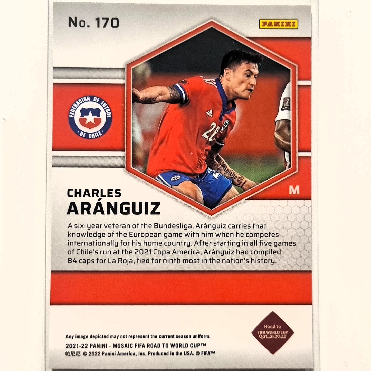 Charles Aranguiz 2021-22 Panini Mosaic Fifa road to the world cup Rookie RC #170 Soccer Chile Excellent-Mint Sleeved