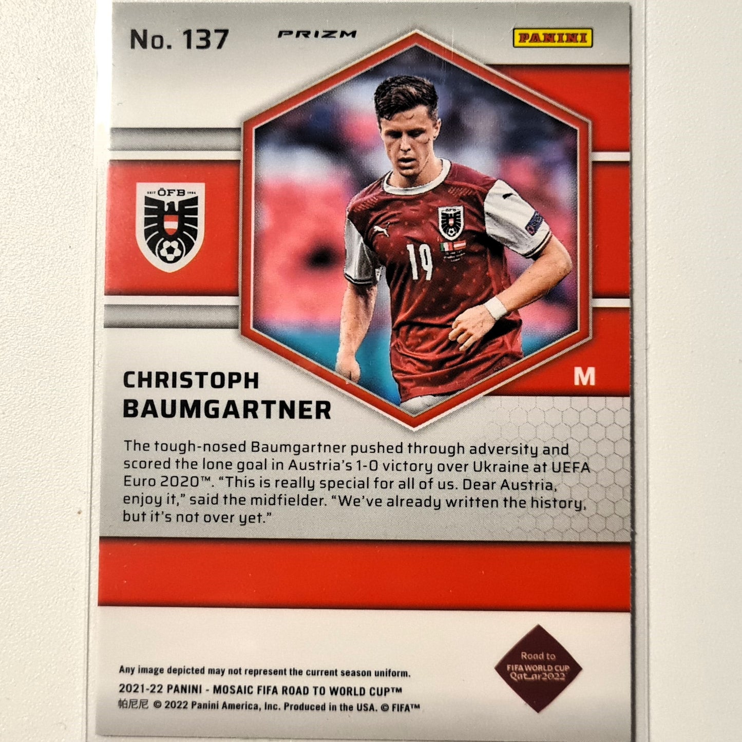 Christoph Baumgartner 2021-22 Panini Mosaic fifa road to world cup Prizm #137 Soccer Austria Mint sleeved