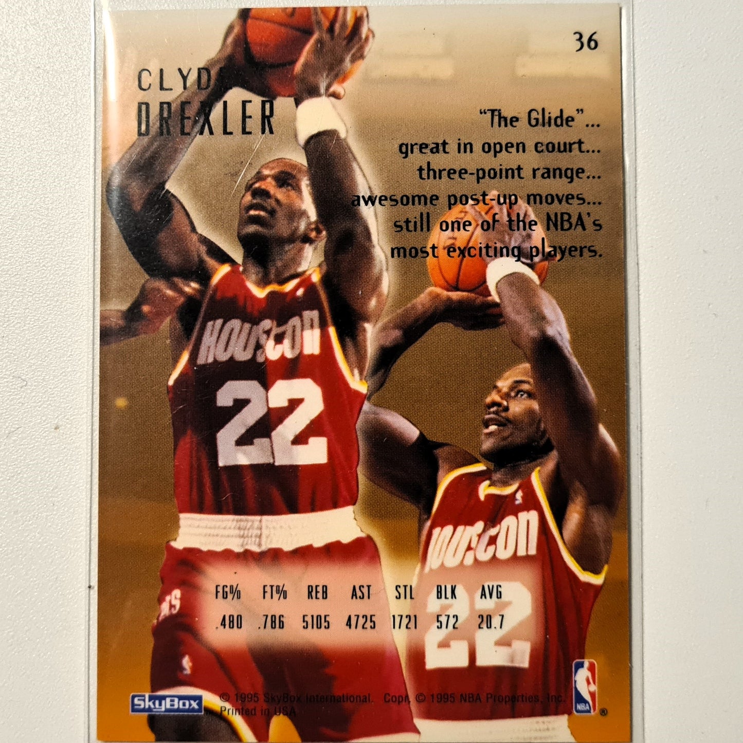 Clyde Drexler 1995 Skybox Emotion Reunited #36 NBA Basketball Houston Rockets excellent-Mint Sleeved