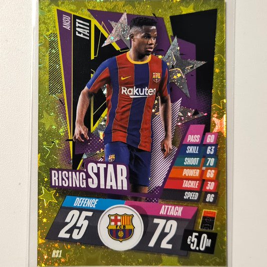 Ansu Fati 2020-21 Topps match attax Rising Star rookie rc RS1 Soccer Football FC Barcelona Excellent-Mint sleeved