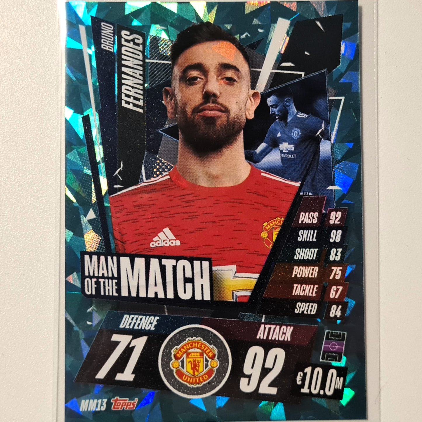 Bruno Fernandes 2020-21 Topps Match Attax Mann des Spiels MM13 Fußball Fußball Manchester United Excellent-Mint Sleeves