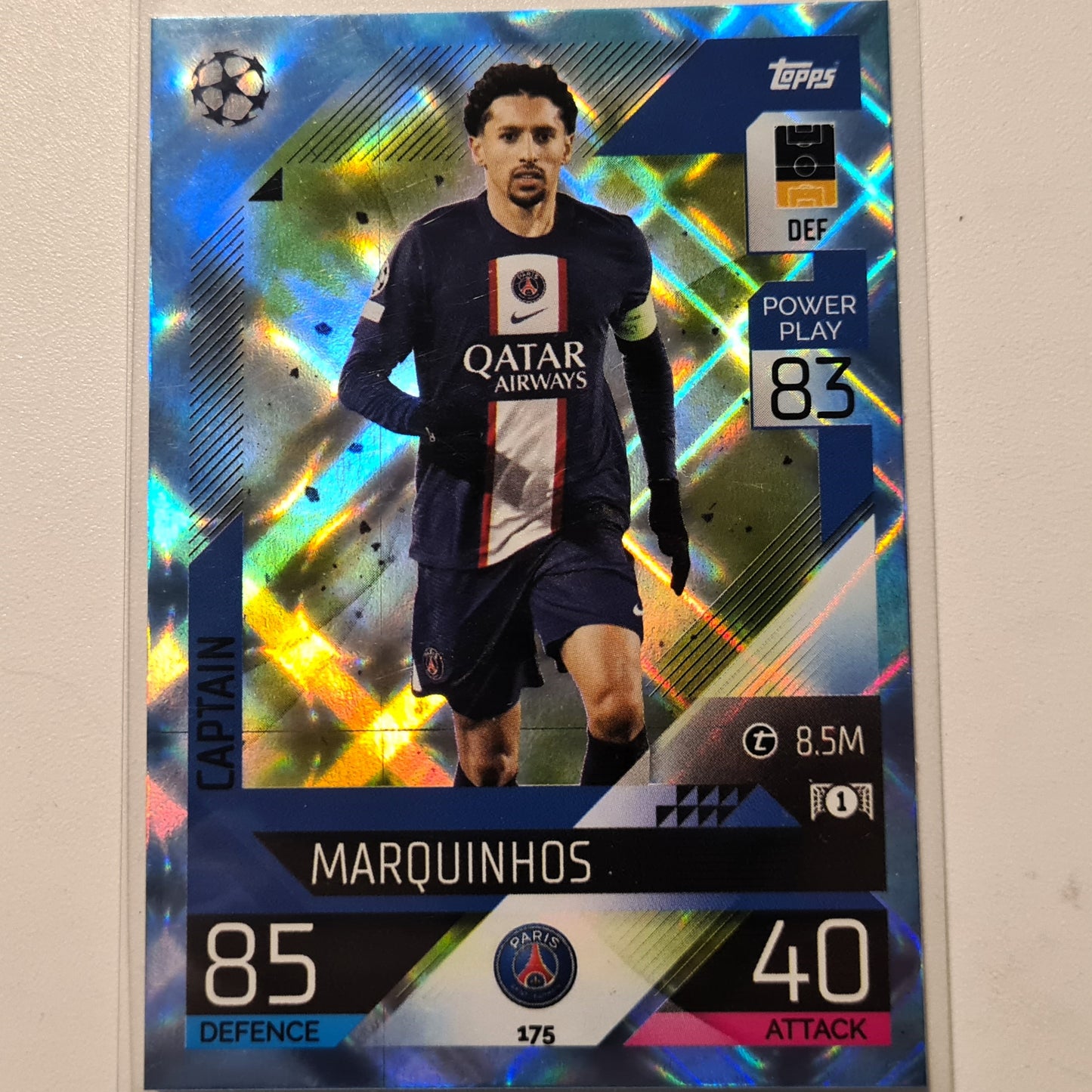 Marquinhos 2022-23 Topps Match Attax blue crystal #175 Soccer Football Paris Saint-Germain excellent-mint  Sleeved