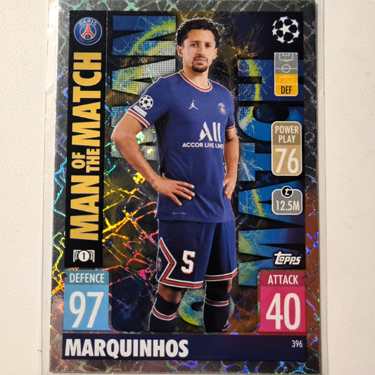 Marquinhos 2021-22 Topps Match Attax Man of the Match #396 Soccer Football Paris St-Germain Excellent Sleeved