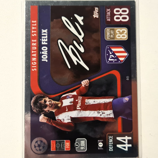 Joao Felix 2021-22 Topps Match Attax Signature Style #445 Fußball Fußball Atletico Madrid sehr gut mit Ärmeln