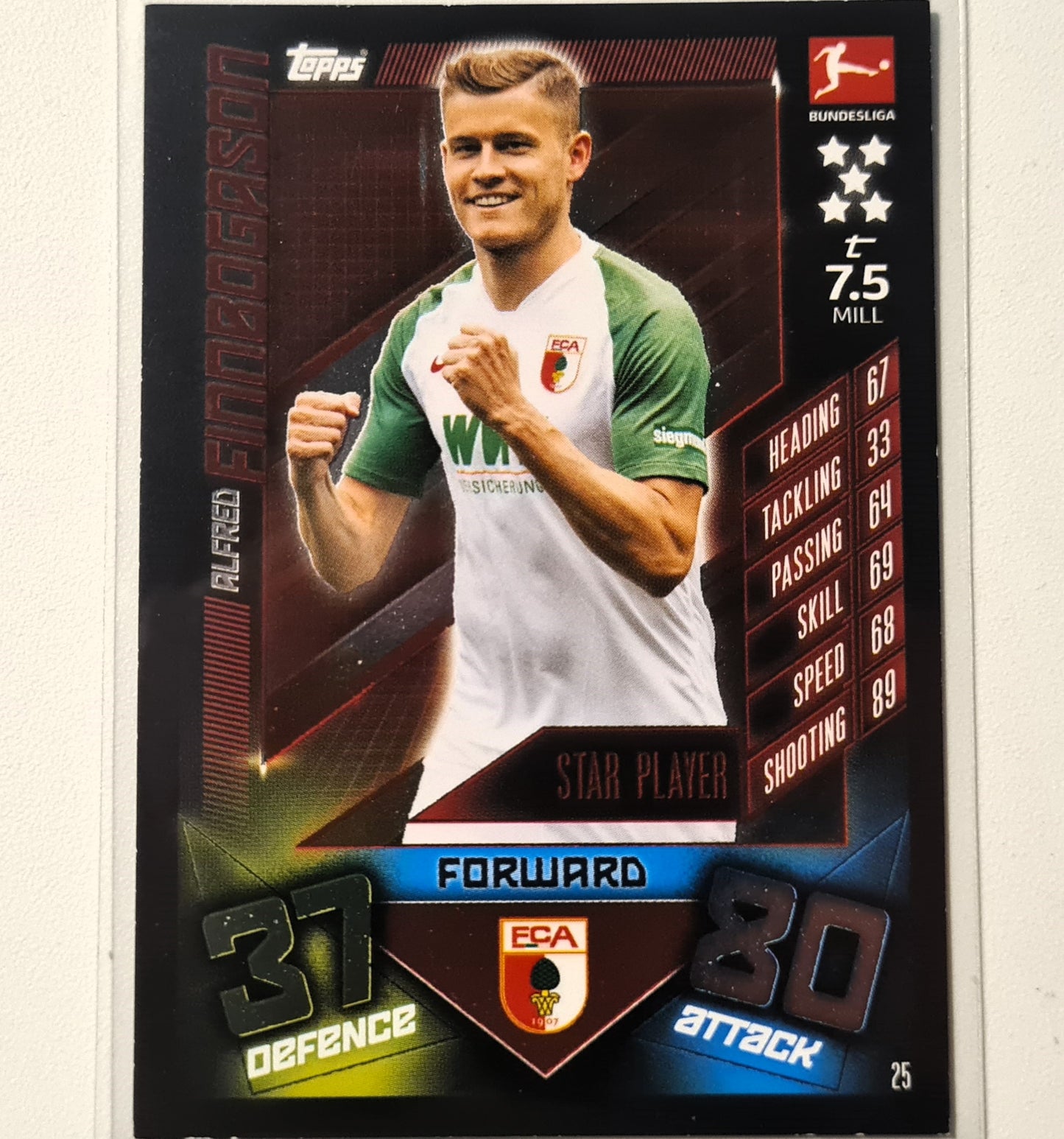 Alfred Finnbogason 2019-20 Topps Match Attax Star Player 25 Soccer Football Augsburg Good Sleeved