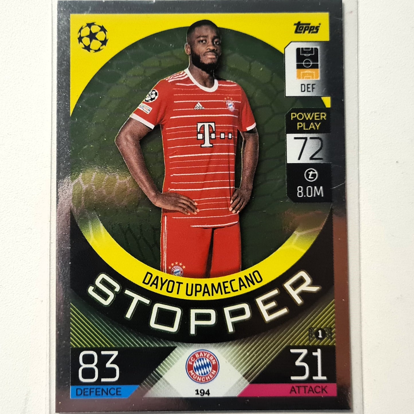 Dayot Upamecano 2022-23 Topps Match Attax Stopper #194 NBA Basketball Bayern München Sehr gut geärmelt