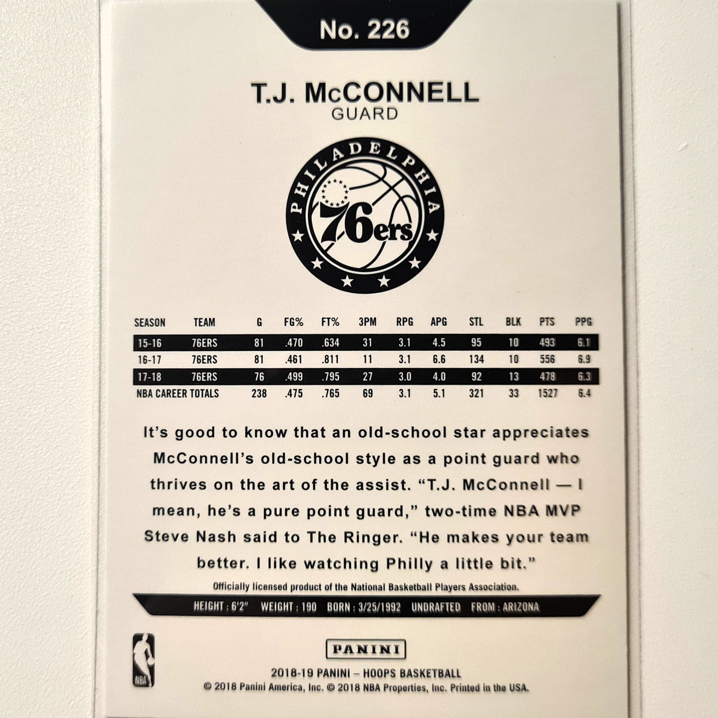 TJ McConnell 2018-19 Panini Hoops seltene lila Ausgabe Nr. 226 NBA Basketball Philadelphia 76ers gut – sehr gut mit Ärmeln