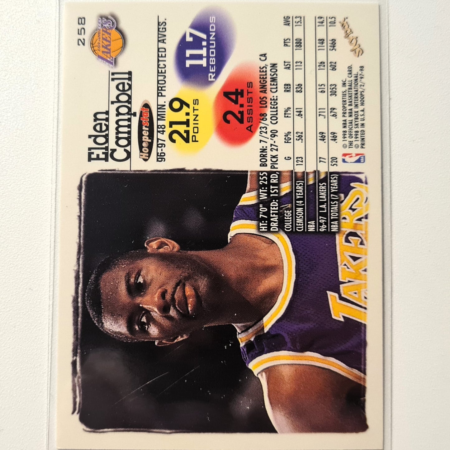 Elden Campbell 1998 Skybox NBA Hoops #80 NBA Basketball LA Lakers Excellent Sleeved