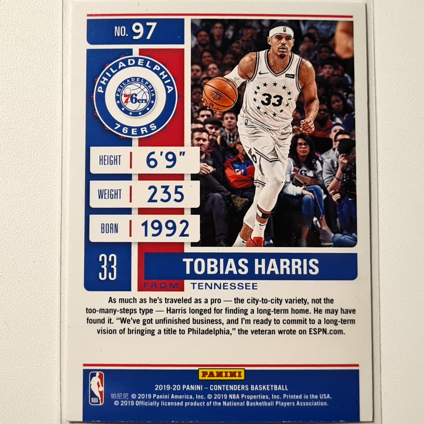 Tobias Harris 2019-20 Panini Contenders Grüner Text #97 NBA Basketball Philadelphia 76ers Excellent-Mint Sleeved