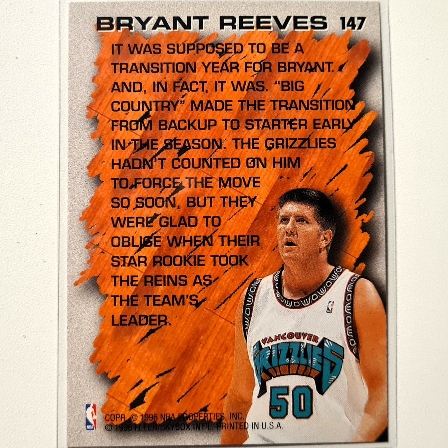 Bryant Reeves 1996 Fleer 96-97 Hardwood Leader #147 NBA Basketball Vancouver Grizzlies Excellent-Mint Sleeved